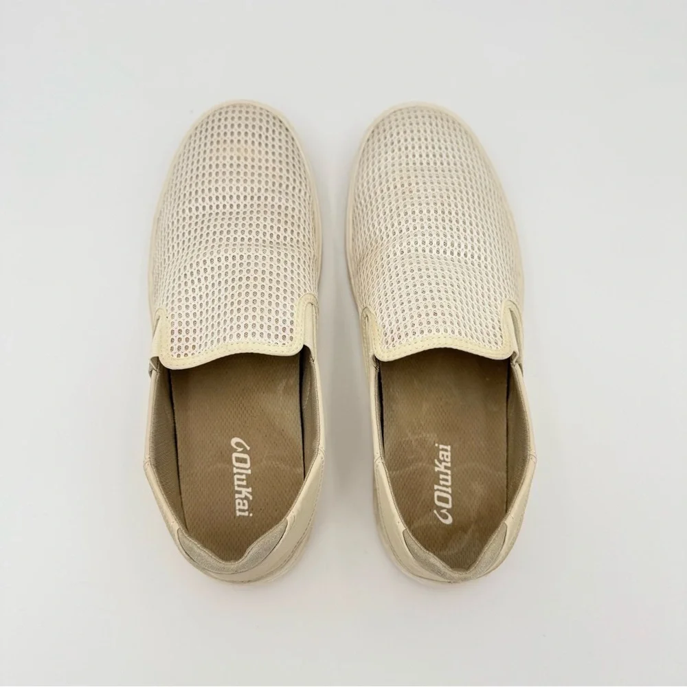 OluKai Lae’ahi Slip Ons men size 10 cream white boat shoes breathable‎ - Picture 5 of 7